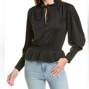 Rebecca Taylor Black Peplum Blouse Top, Size‎ Medium
